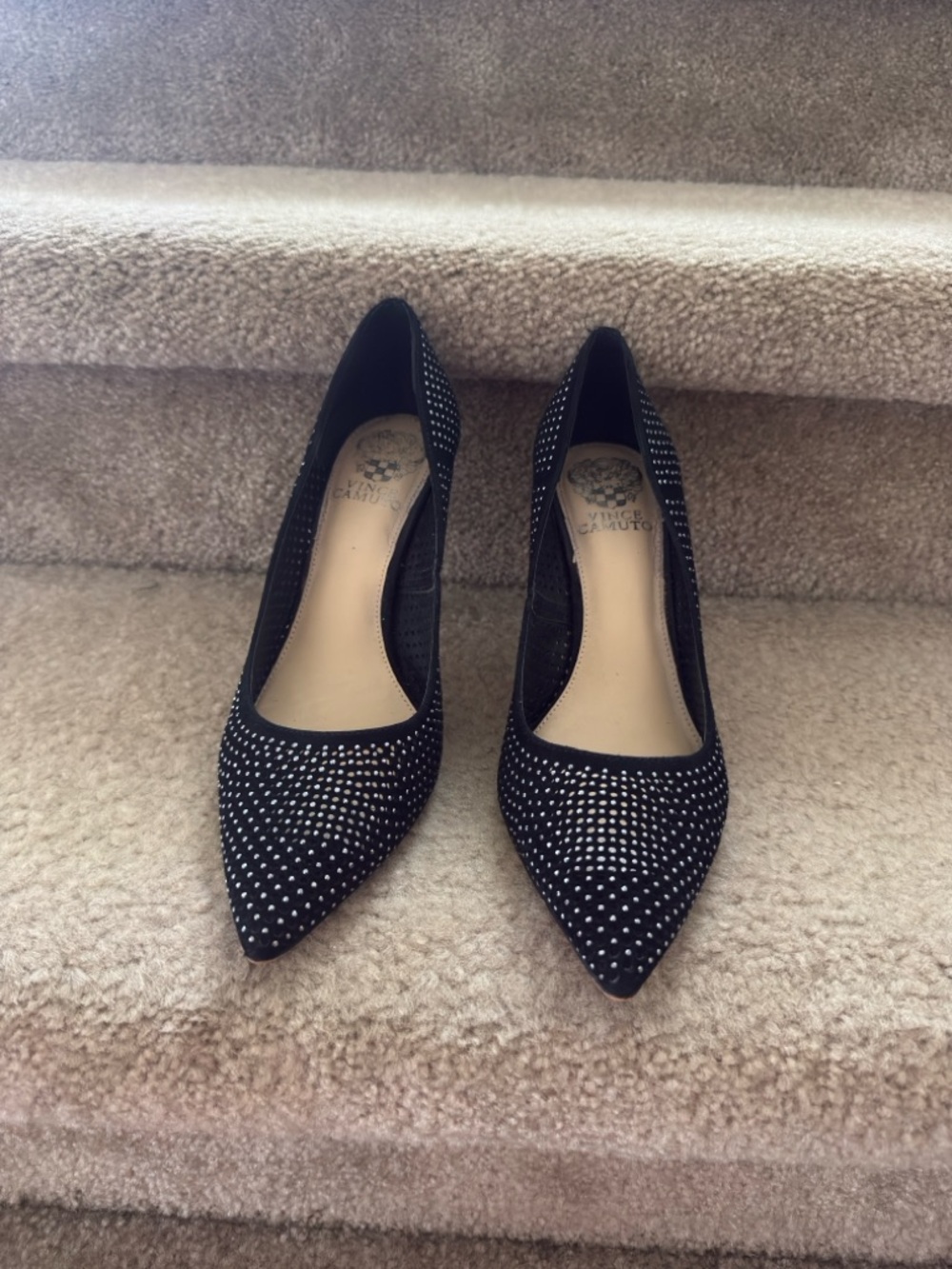 Ladies Black Studded Pointed-Toe Pumps - Unknown Brand